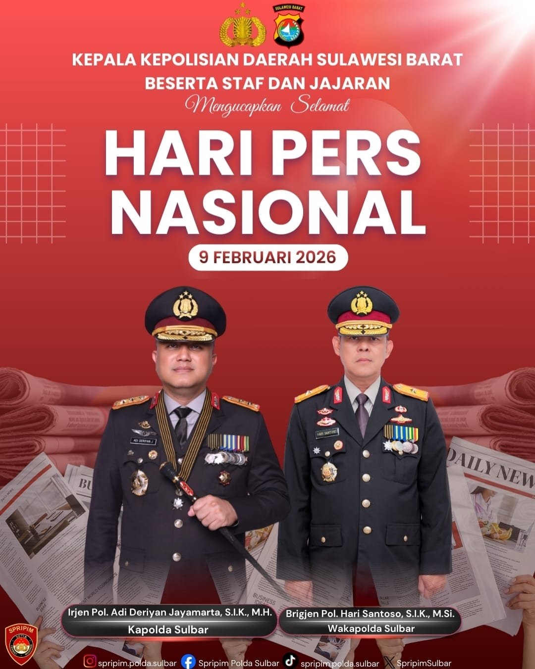 Hari Pers Nasional Ke-80, Kapolda Sulbar Ucapkan Selamat dan Dukung Penyajian Informasi Transparan dan Faktual