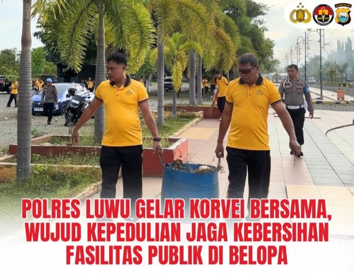 Polres Luwu Gelar Korvei Bersama, Wujud Kepedulian Jaga Kebersihan Fasilitas Publik di Belopa