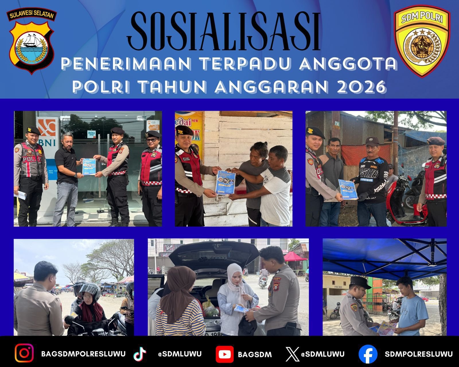 Personel Bag SDM dan Sat Samapta Polres Luwu Bagikan Brosur Penerimaan Polri 2026