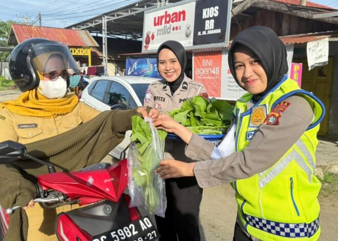 Panen Perdana Pekarangan Pangan Lestari Ditlantas Polda Sulbar, 100 Paket Sayur-Mayur Dibagikan Gratis ke Pengendara Tertib