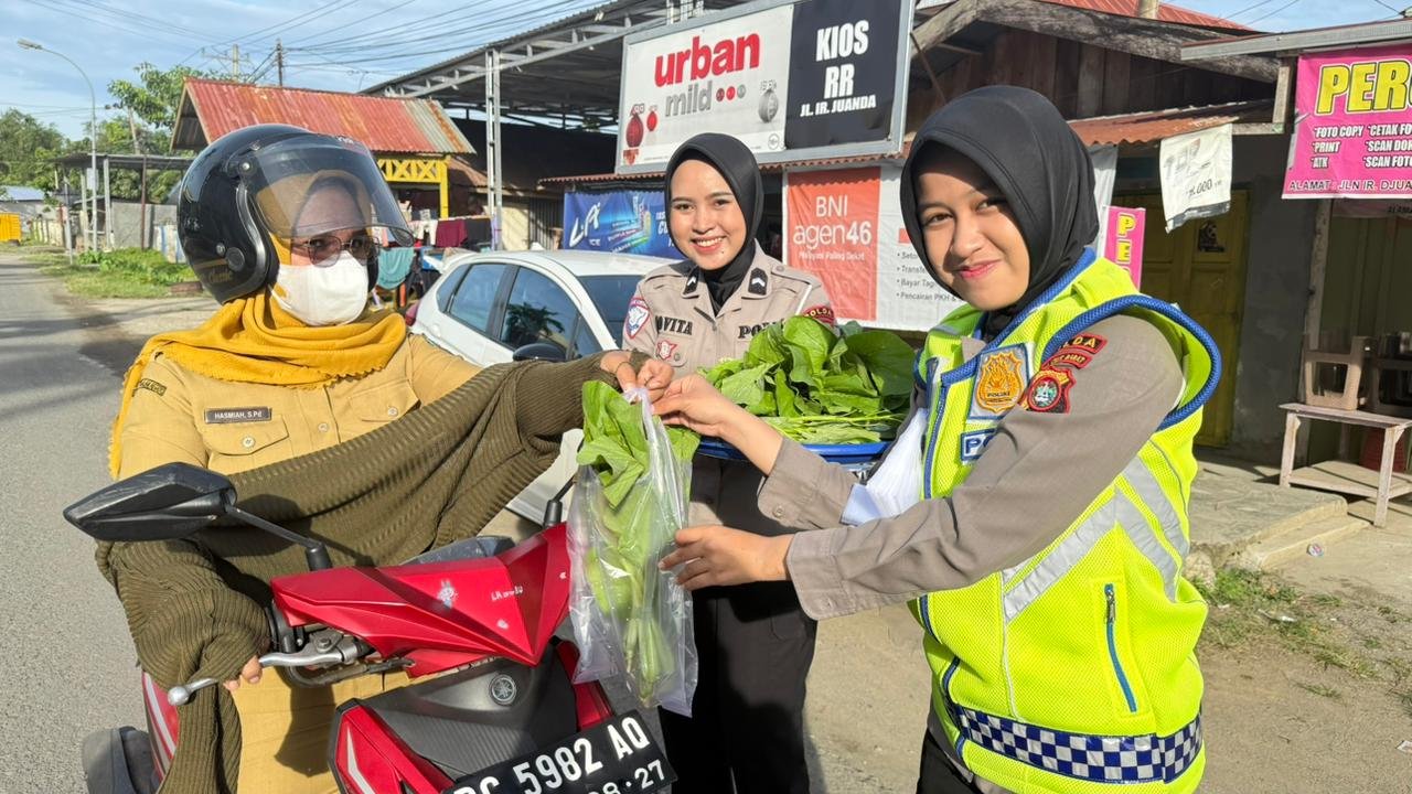 Panen Perdana Pekarangan Pangan Lestari Ditlantas Polda Sulbar, 100 Paket Sayur-Mayur Dibagikan Gratis ke Pengendara Tertib