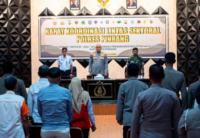 ‎Kapolres Pinrang Pimpin Rakor Lintas Sektoral Kesiapan Pengamanan Idul Fitri 1447 H