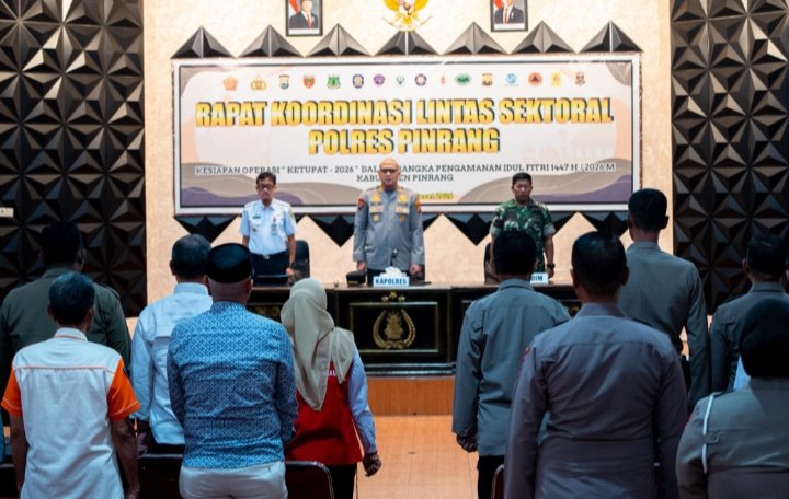 ‎Kapolres Pinrang Pimpin Rakor Lintas Sektoral Kesiapan Pengamanan Idul Fitri 1447 H