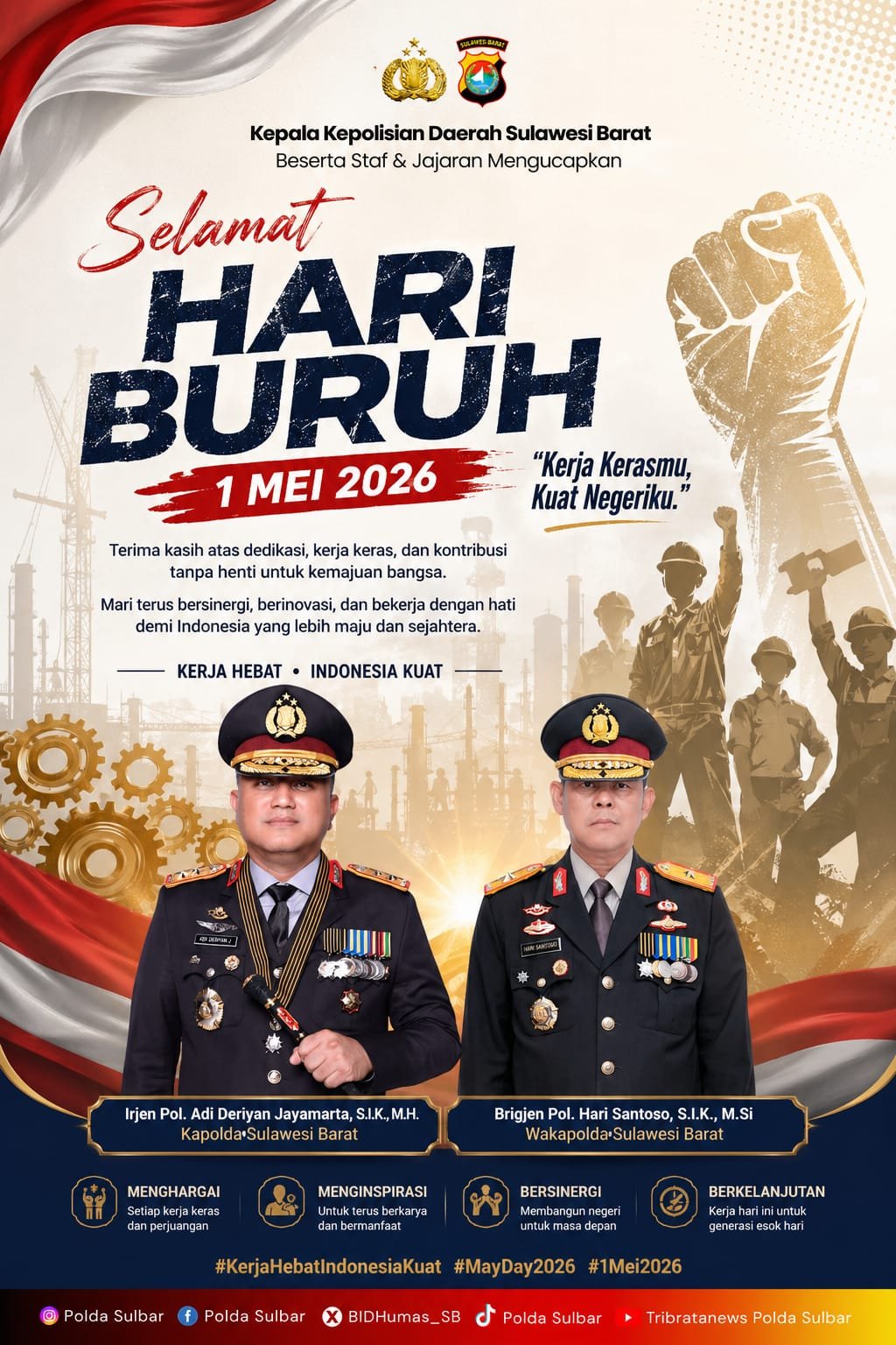 Hari Buruh Nasional, Kapolda Sulbar Apresiasi Peran Buruh sebagai Penggerak Ekonomi dan Pembangunan