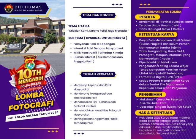 Ayo Tunjukkan Bakatmu! Lomba Fotografi Polda Sulbar Hadir dengan Tema Unik dan Total Hadiah Jutaan Rupiah