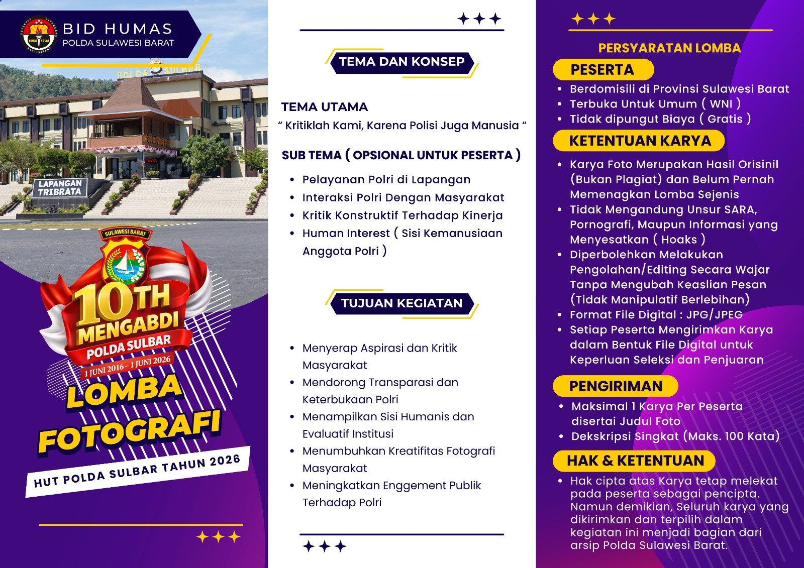 Ayo Tunjukkan Bakatmu! Lomba Fotografi Polda Sulbar Hadir dengan Tema Unik dan Total Hadiah Jutaan Rupiah