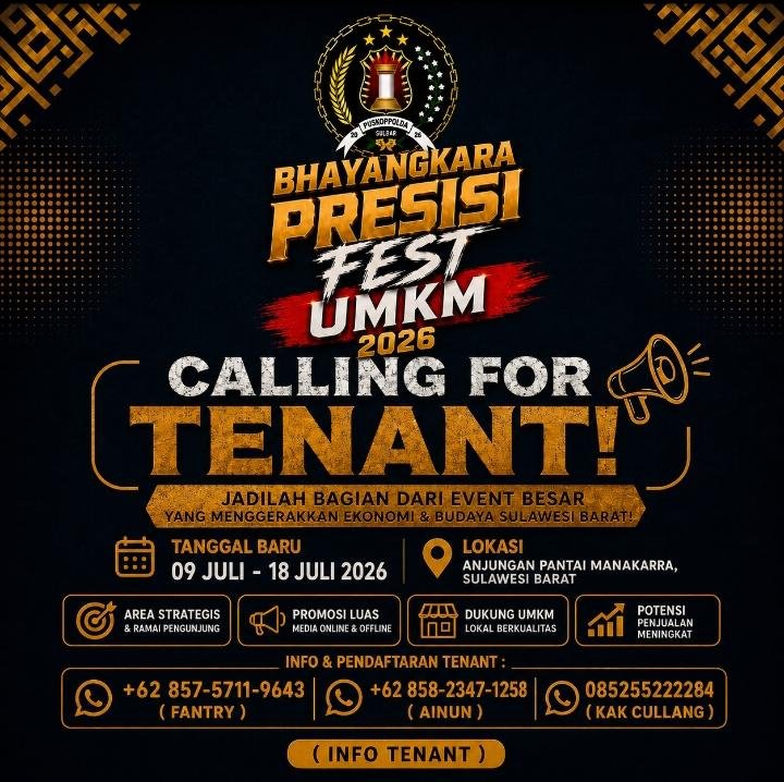 Festival UMKM Pusat Koperasi Kepolisian Daerah Sulawesi Barat Siap Dobrak Ekonomi Daerah 9–18 Juli di Pantai Manakarra