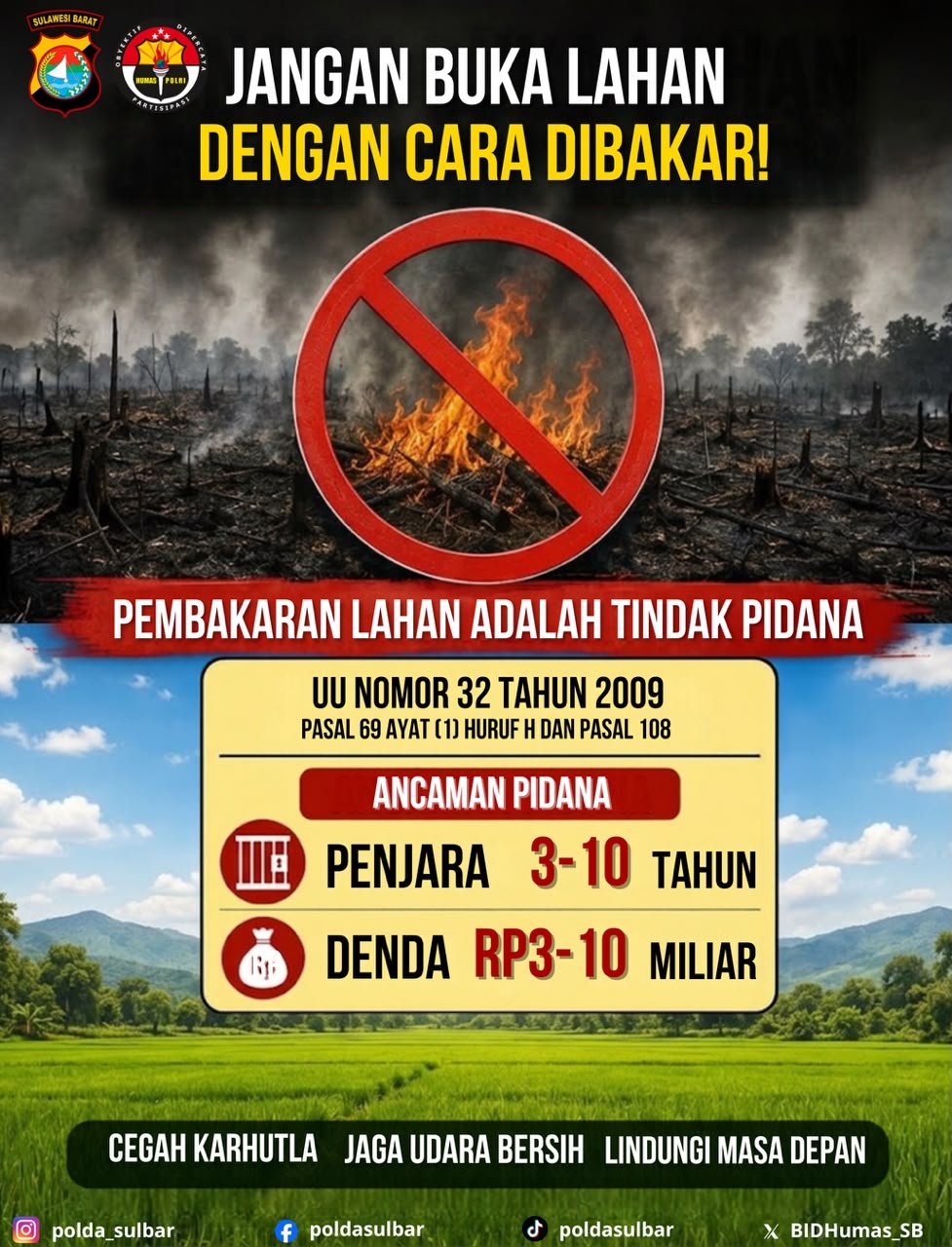 Cegah Karhutla, Kabid Humas Polda Sulbar Ingatkan Stop Bakar Lahan Awas Ancaman Pidana dan Denda Miliaran Rupiah