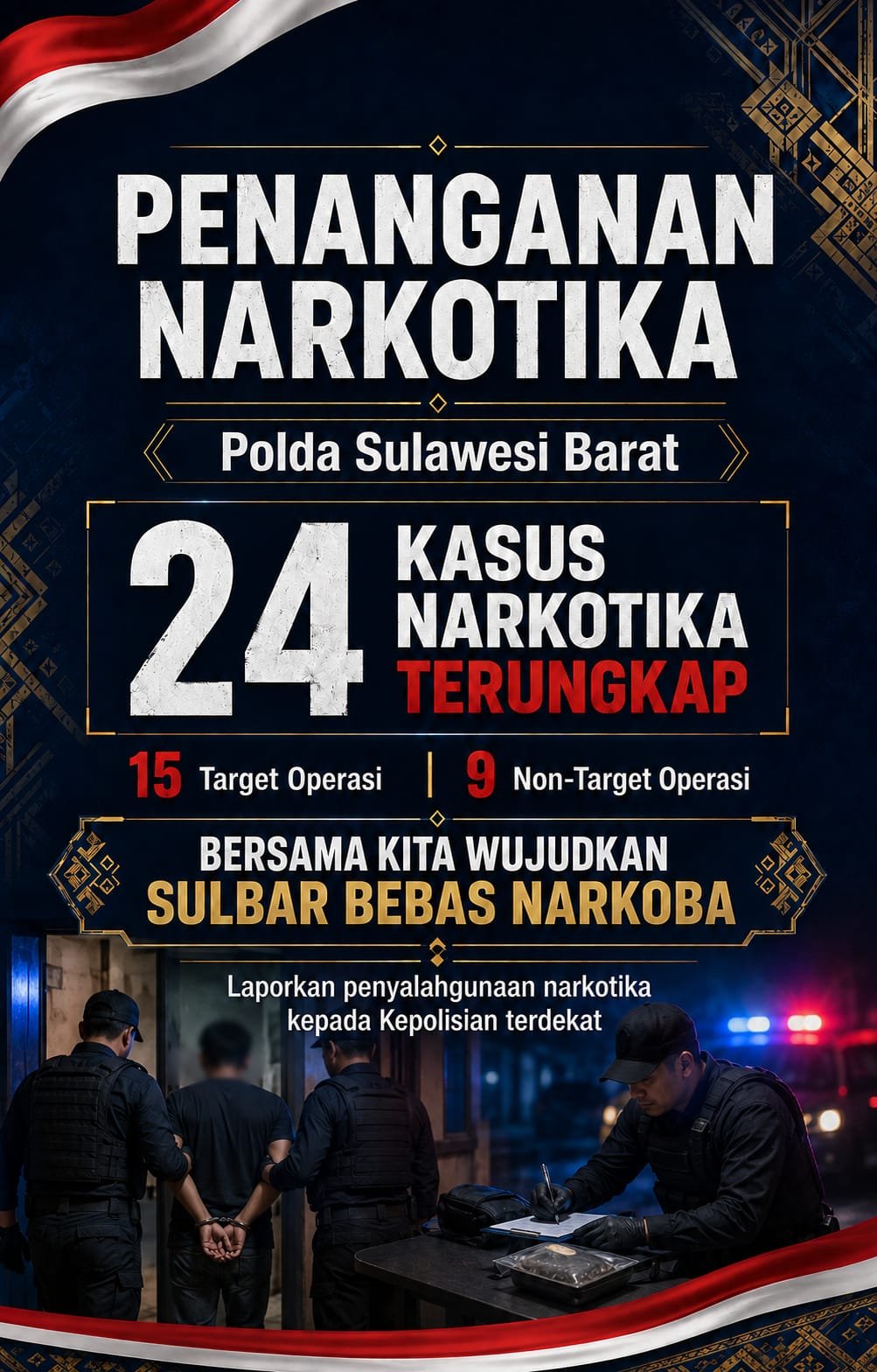 Polda Sulbar Intensifkan Operasi Antik Marano 2026, 24 Kasus Narkotika Terungkap